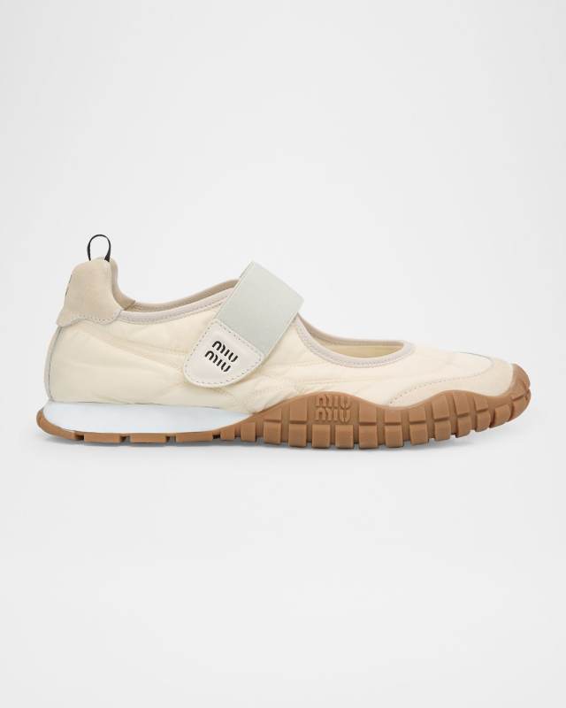 Nylon Suede Grip-Strap Sneakers